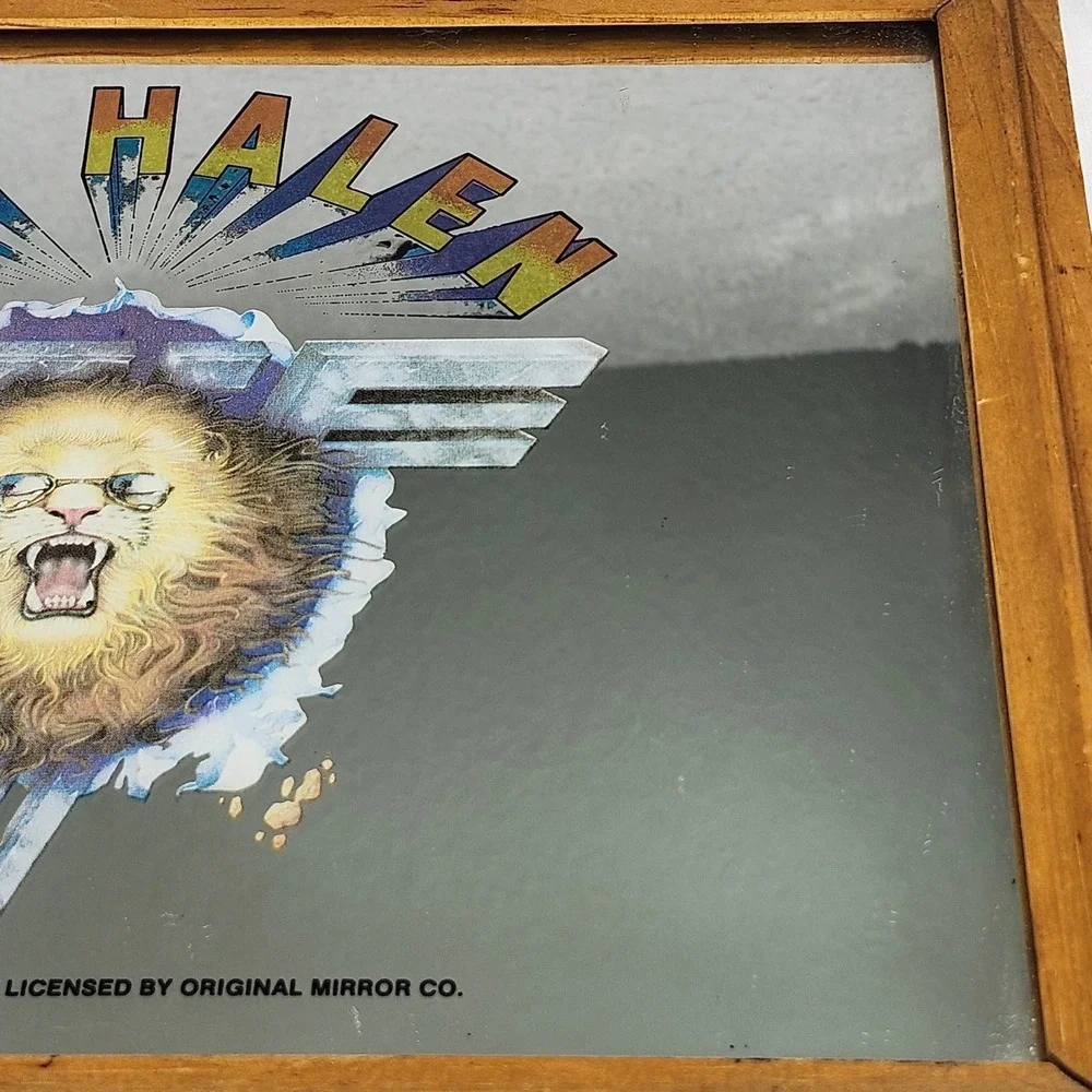 Van Halen Carnival Mirror 1982 Vintage Lion Graphic Wood Frame 13x10 Memorabilia